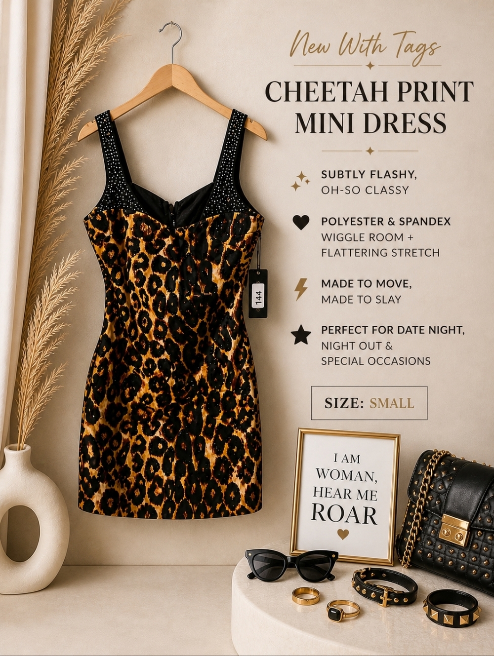 NWT Leopard Sparkle Bodycon Mini Dress -Small